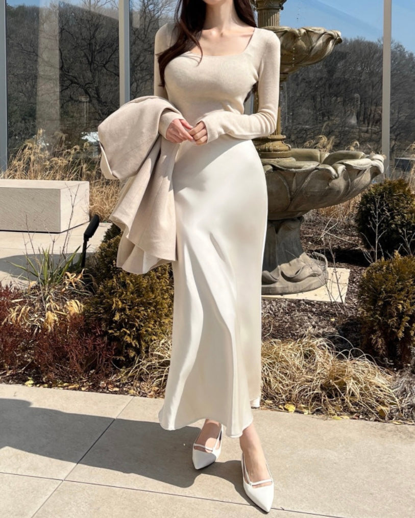 Hidden Banding Satin Maxi Skirt