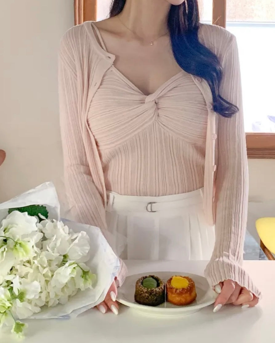 Twist Sleeveless Cardigan Set