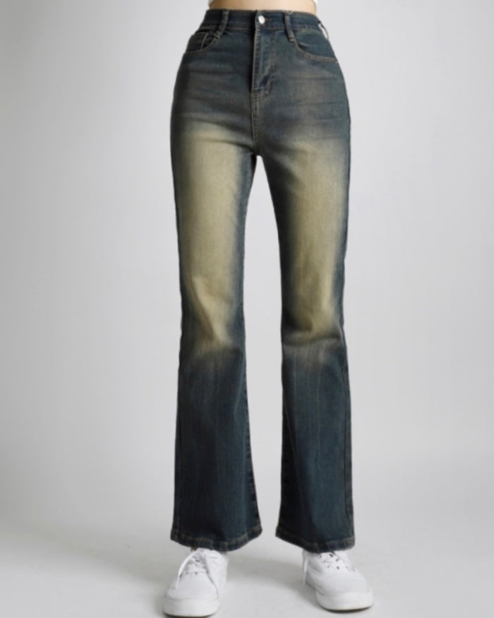 [Short/Long] Vintage Yellow Stretchy Semi-Flared Jeans
