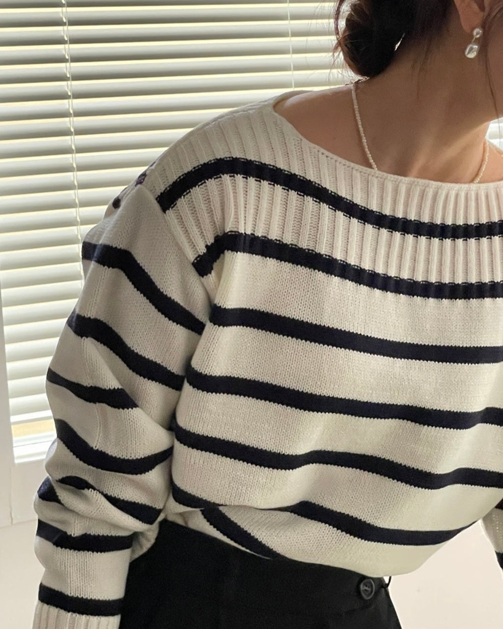 Striped Boat-neck Knit Top