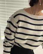 Striped Boat-neck Knit Top