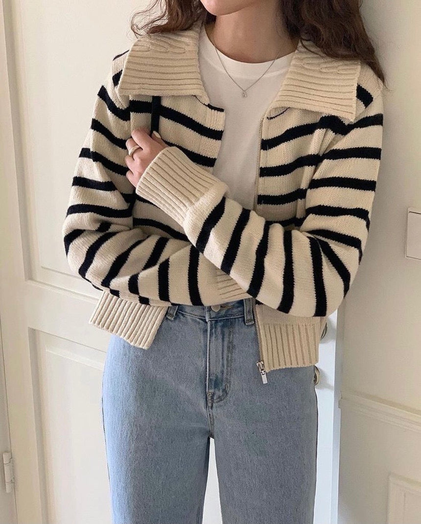 Moni Striped Knit Zip-Up