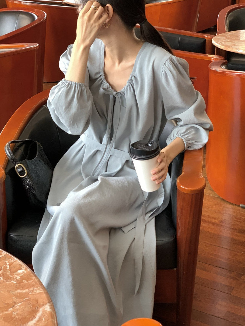 [ Pre-order ] Ribbon Shirring Long Dress