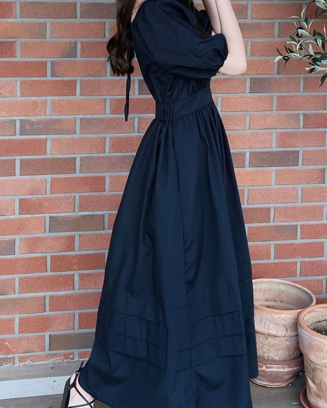 Puff Shoulder Long Dress