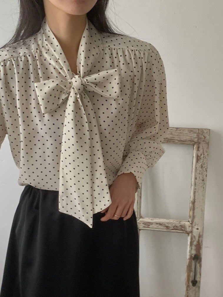 Polka Dot Ribbon Blouse