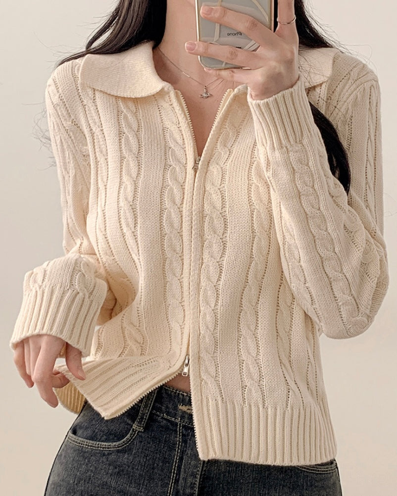 Cable Knit Zip-Up Cardigan