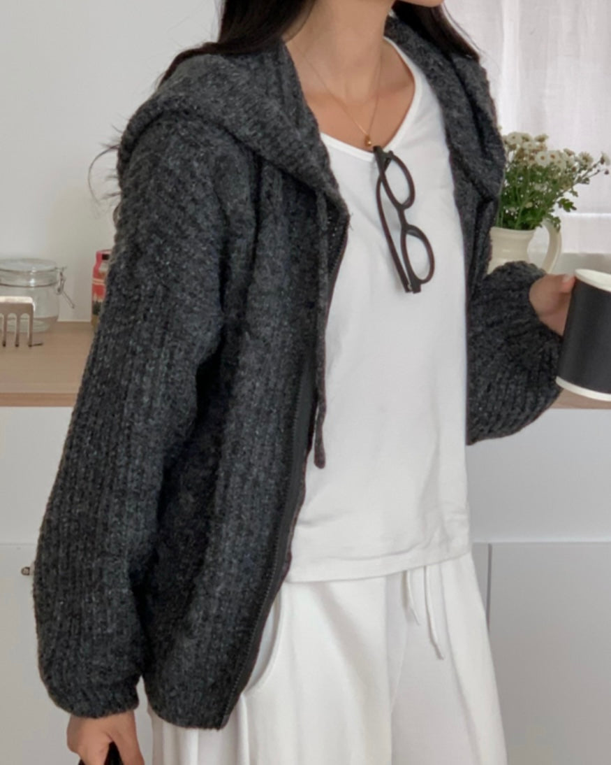 Hoodie Cable Knit Zip-Up