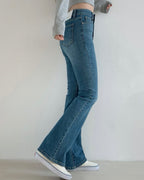[S,M,L] Tunnel Waistband Stretchy Flared Denim Pants