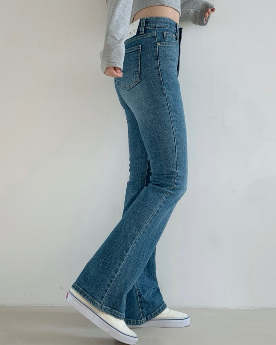 [S,M,L] Tunnel Waistband Stretchy Flared Denim Pants