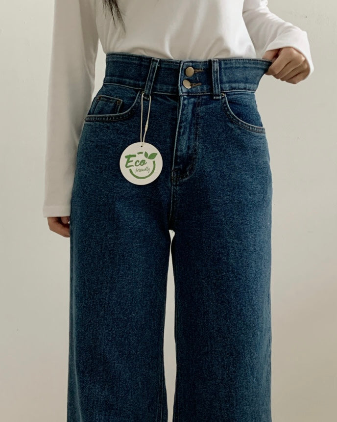 [S,M] Double Button Stretchy Wide denim Pants