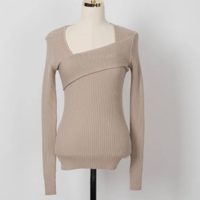 Oblique Ribbed Knit Top