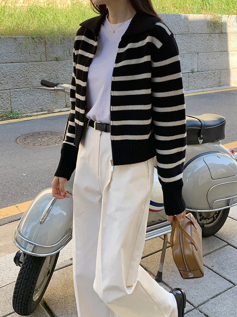 Moni Striped Knit Zip-Up