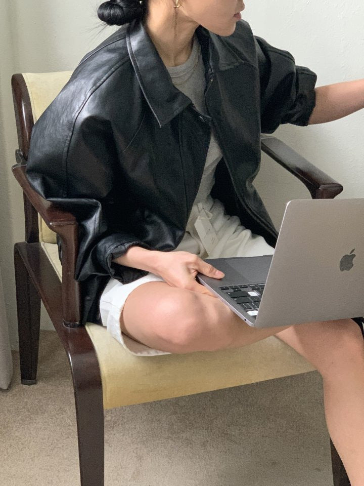 Premium Crackle Leather Blouson