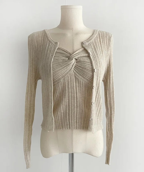 Twist Sleeveless Cardigan Set