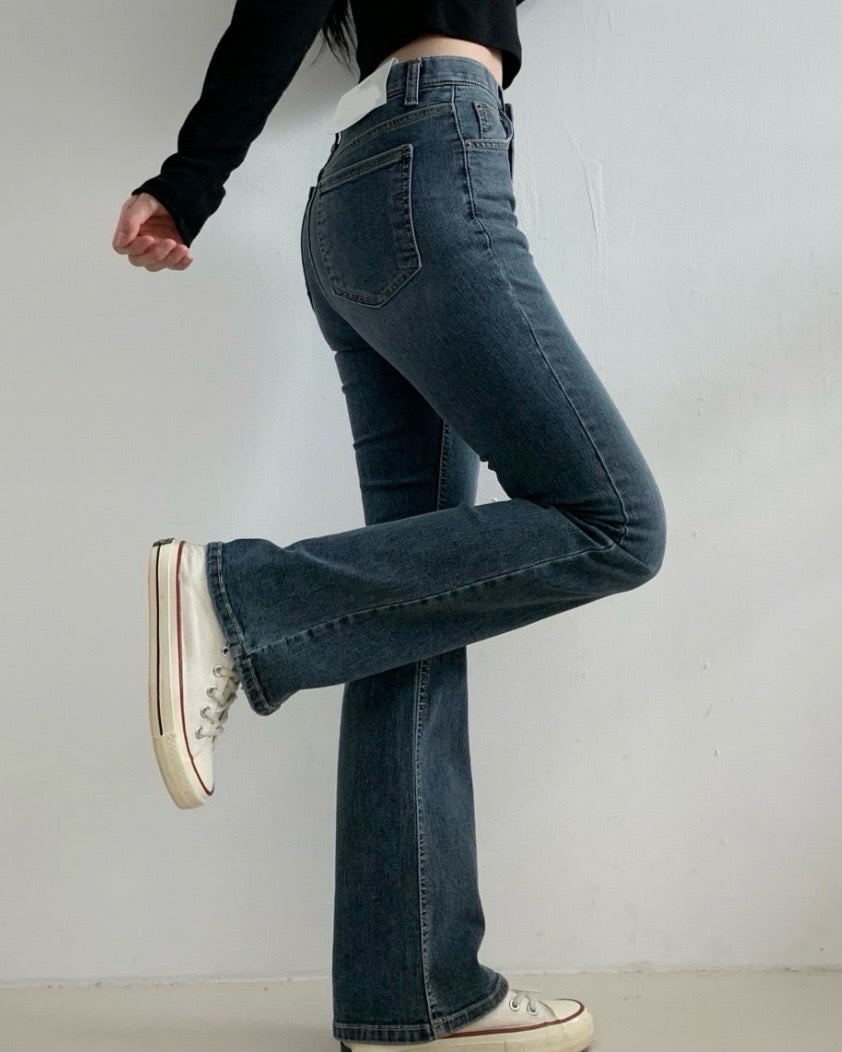 [S,M,L] Hidden Banding Stretchy Semi-Flared Denim Pants