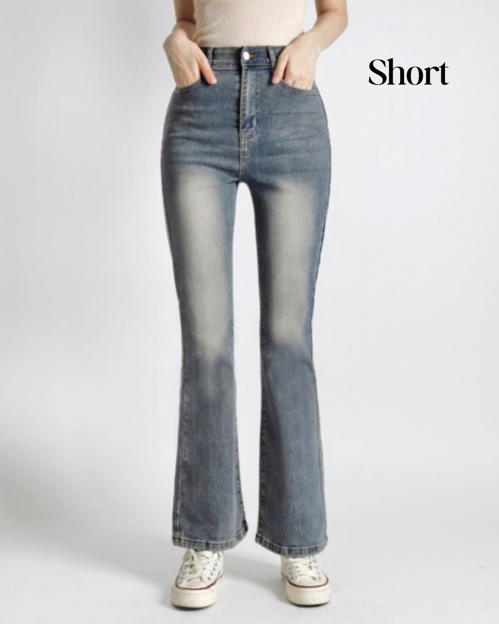 [Short/Long] Vintage Wash Stretchy Semi-Flared Jeans
