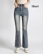 [Short/Long] Vintage Wash Stretchy Semi-Flared Jeans