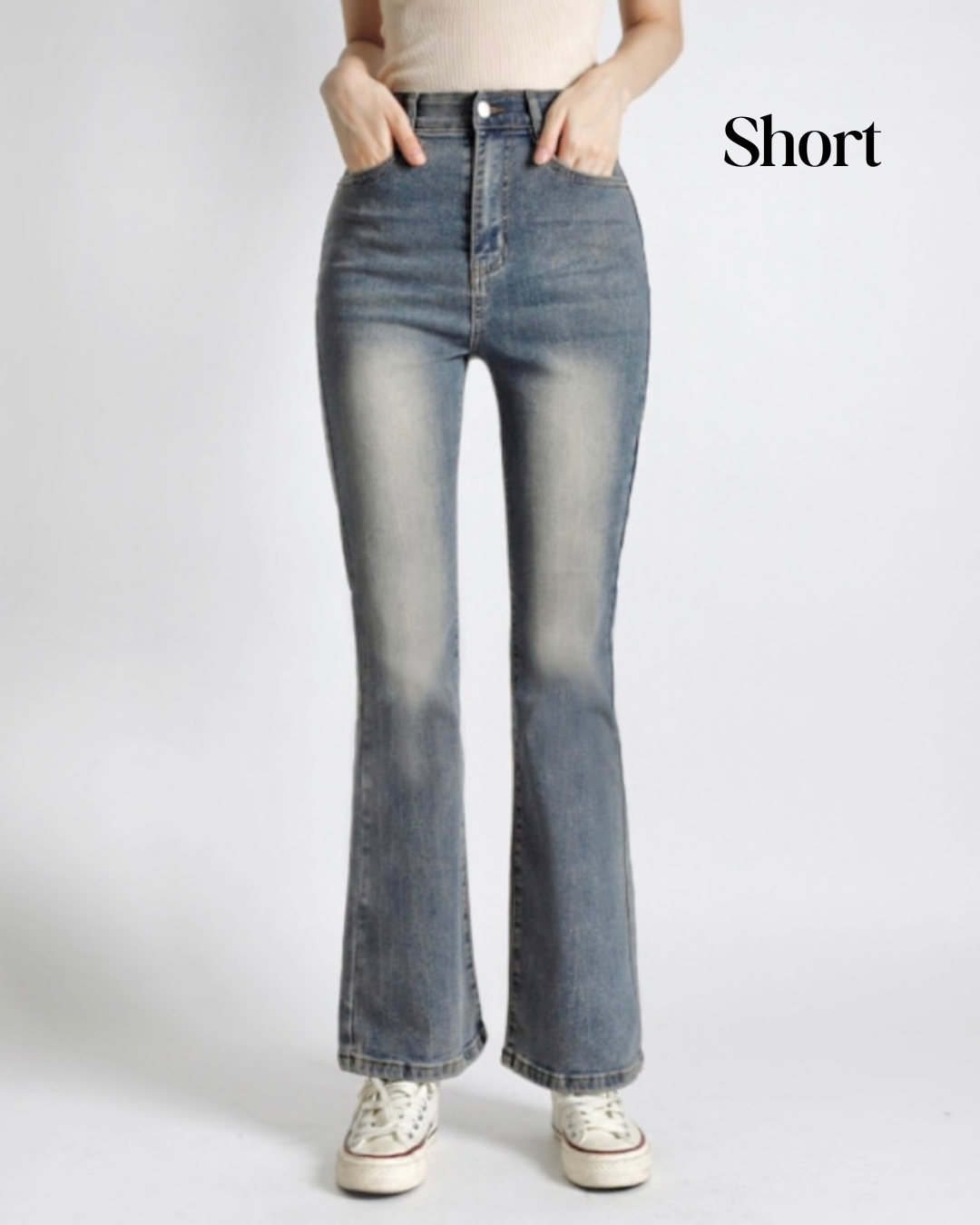 [Short/Long] Vintage Wash Stretchy Semi-Flared Jeans