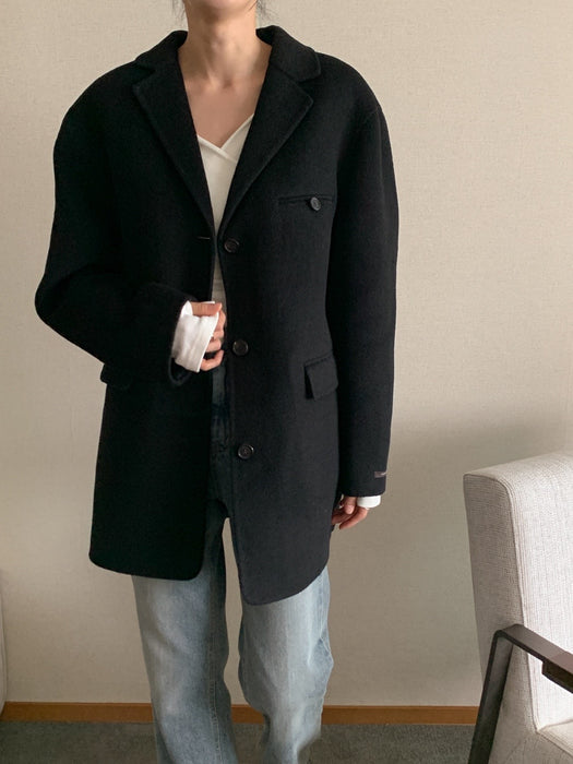 Black 100% Wool Jacket with Padded Vest