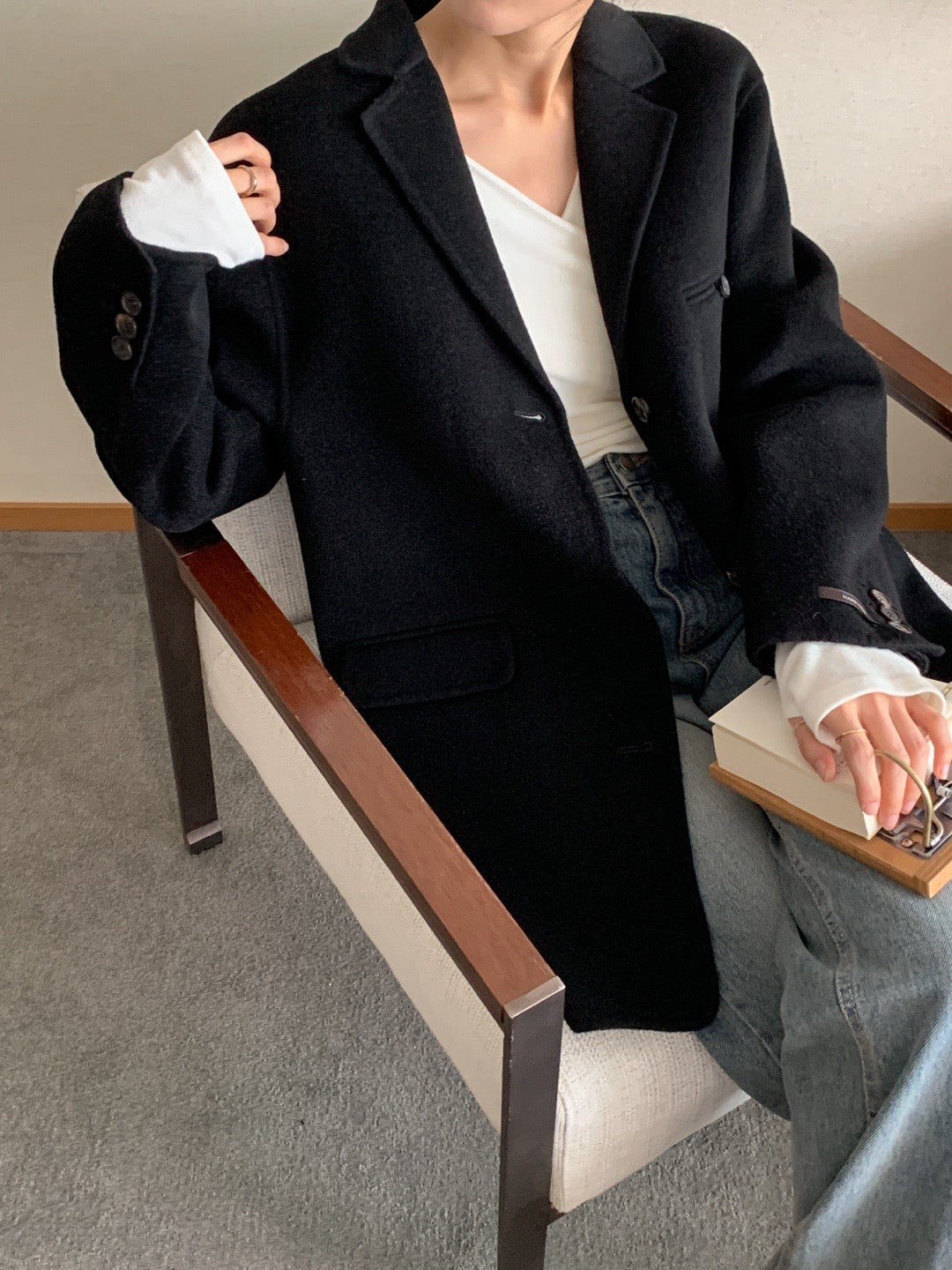 Black 100% Wool Jacket with Padded Vest