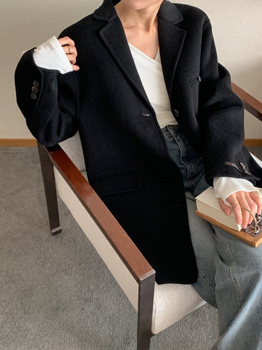 Black 100% Wool Jacket with Padded Vest