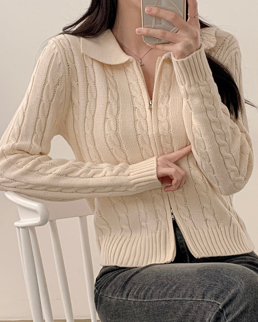Cable Knit Zip-Up Cardigan