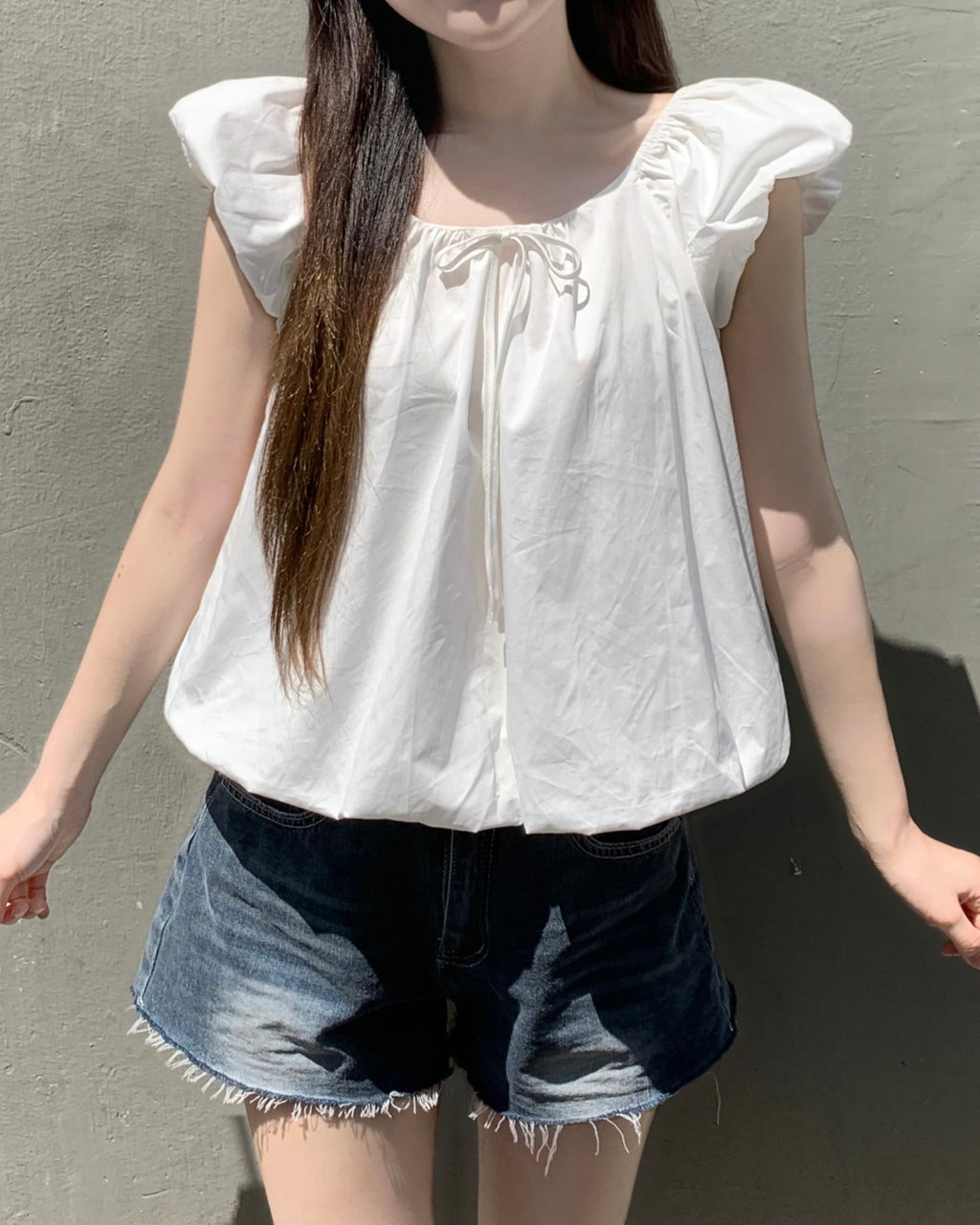 [ Sale Excluded ] Balloon Ribbon Blouse