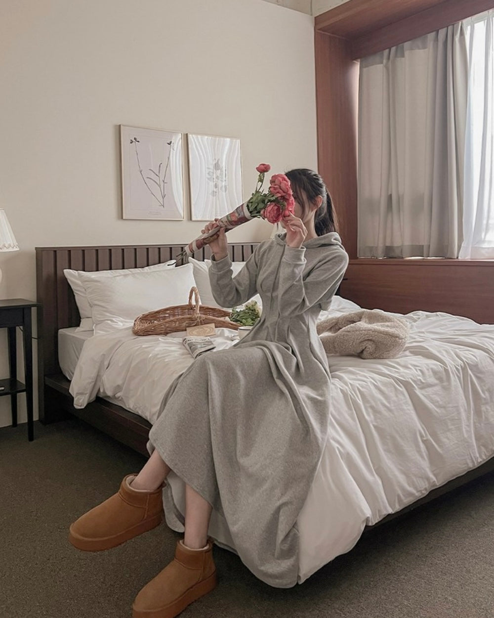 Hoodie Pintuck Long Dress