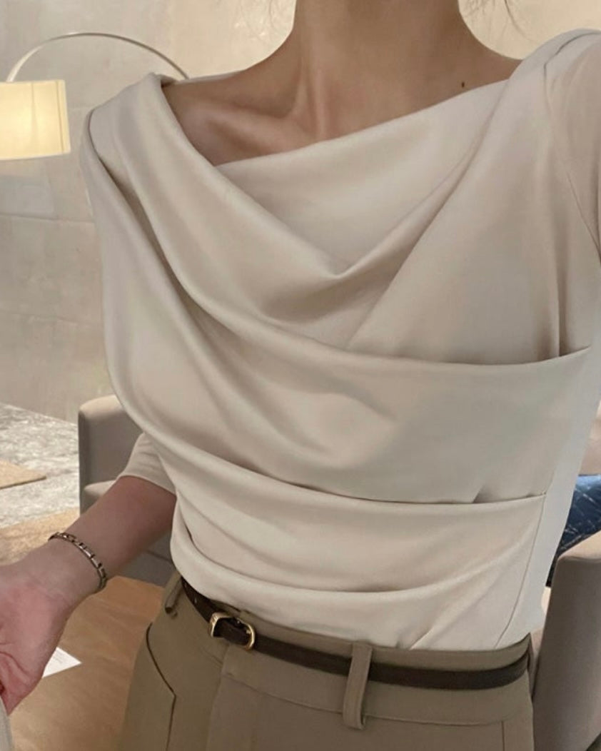 Shirring Elbow Sleeve Blouse