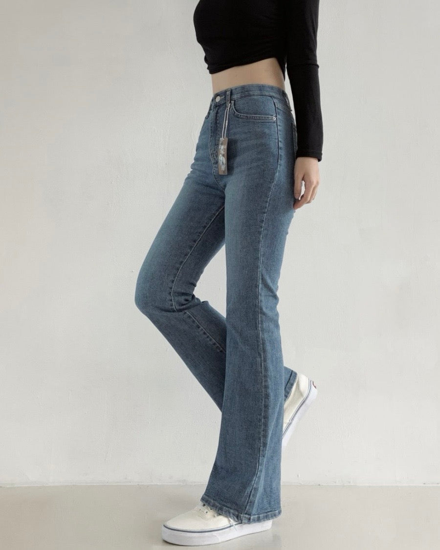 [S,M,L] Tunnel Waistband Stretchy Flared Denim Pants