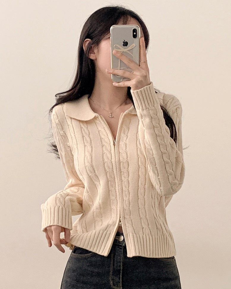 Cable Knit Zip-Up Cardigan
