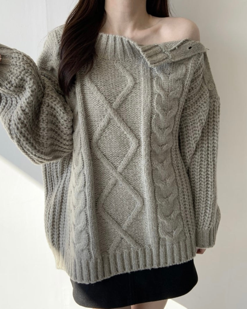 Shoulder Button Cable Knit