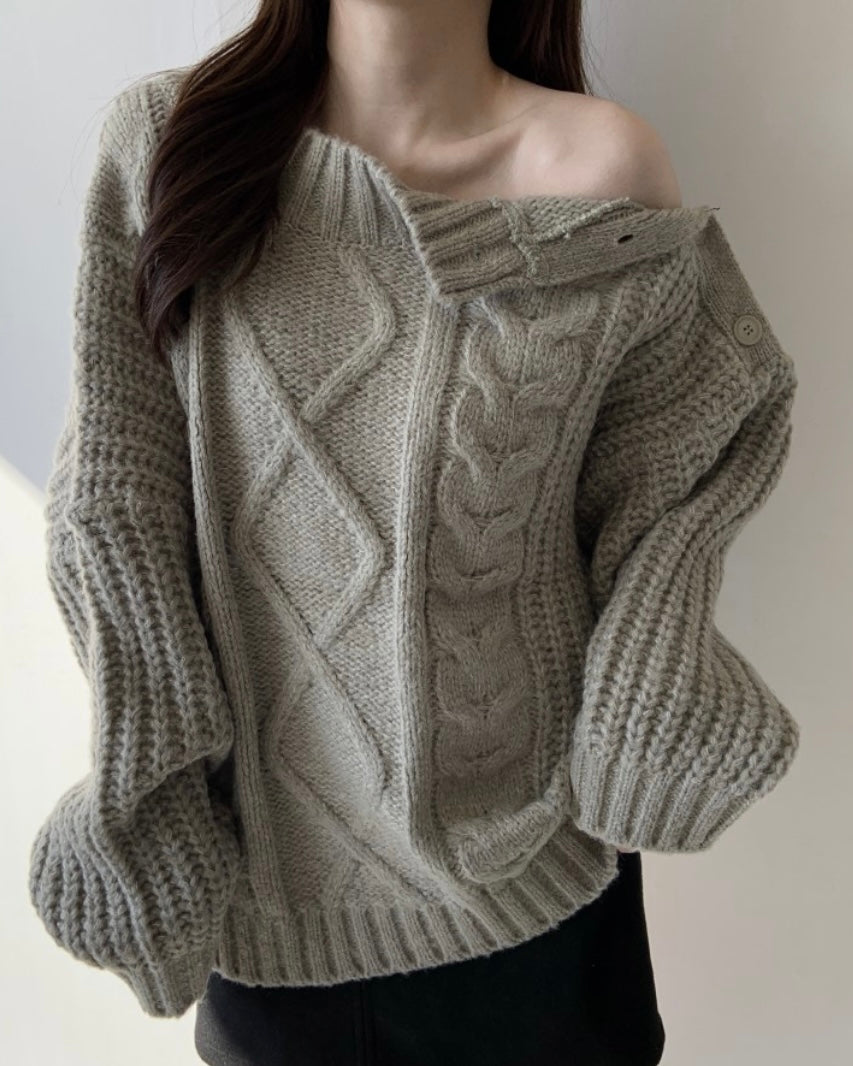 Shoulder Button Cable Knit