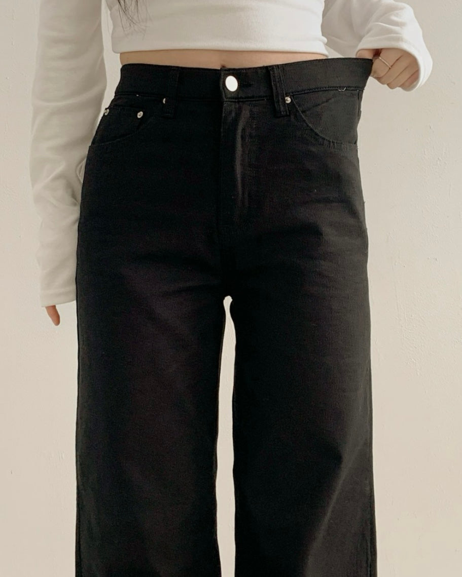[S/M/L] Black High-Waist Stretchy Flared Cotton Pants