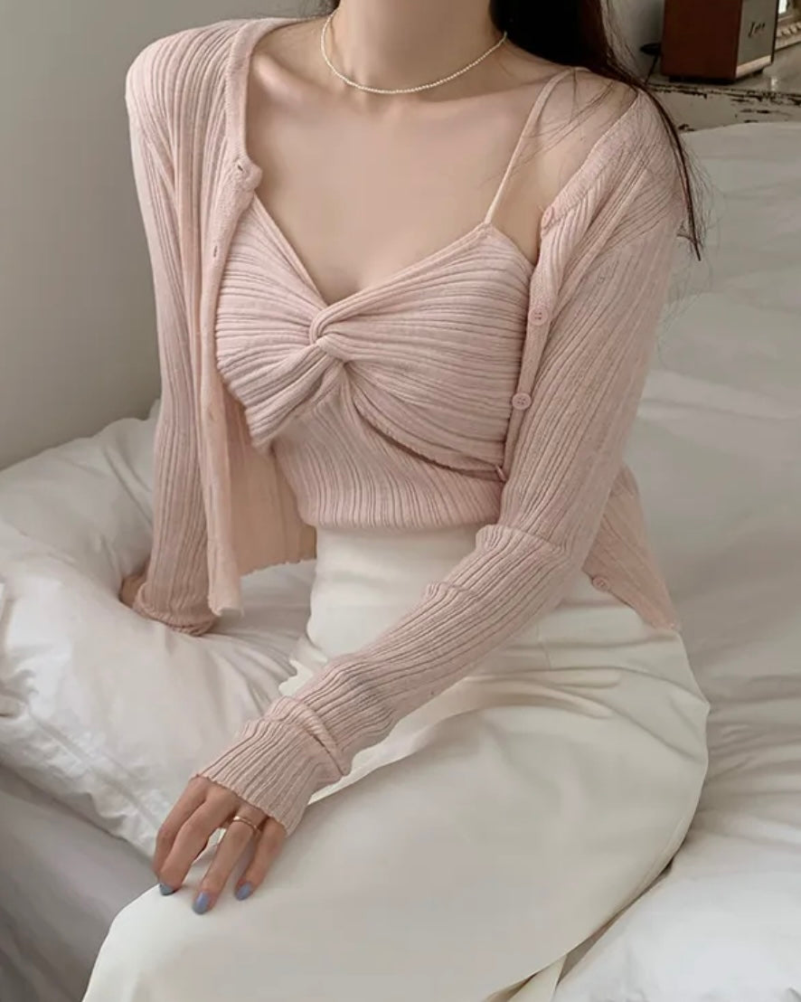 Twist Sleeveless Cardigan Set