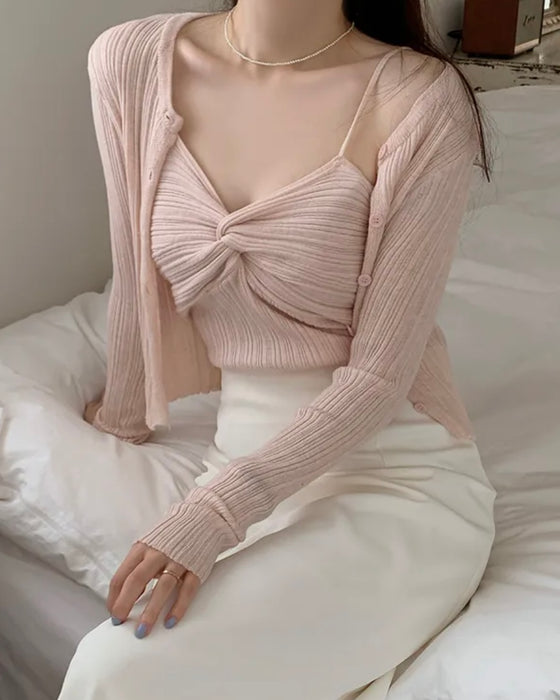 Twist Sleeveless Cardigan Set