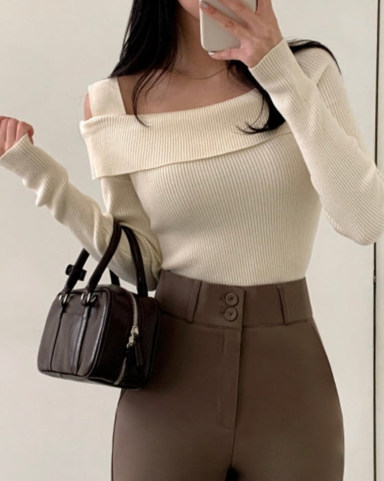 Mia Unbalanced Off-Shoulder Knit Top