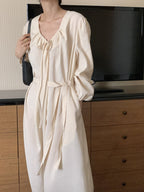[ Pre-order ] Ribbon Shirring Long Dress