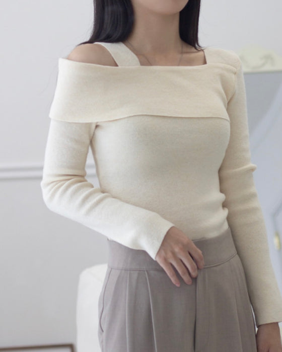 Mia Unbalanced Off-Shoulder Knit Top