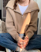 Sailor Collar Knitted Zip-Up