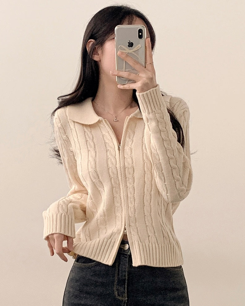 Cable Knit Zip-Up Cardigan