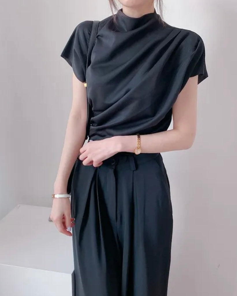 Shirring Half-Neck Top