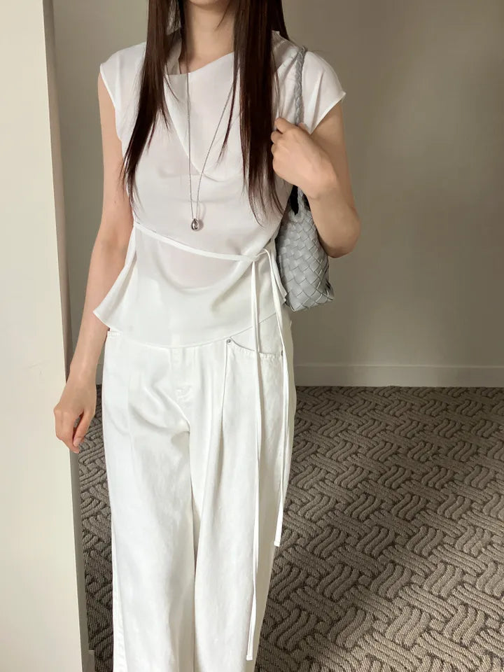 [ Sale Excluded ] Strap Drape Blouse