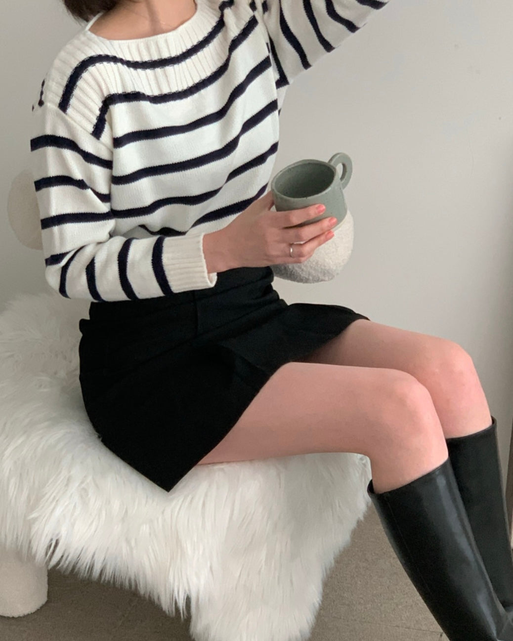 Striped Boat-neck Knit Top