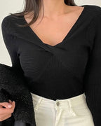 Vivian Twist V-Neck Knit Top