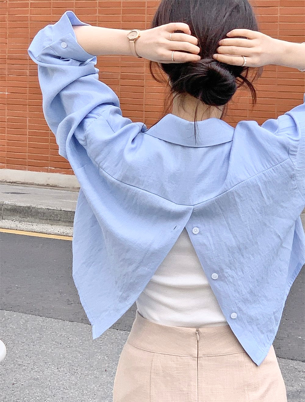 Back Button Cotton Blouse