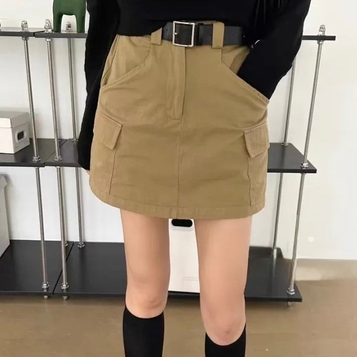 Cotton Pocket Skirt ( Belt included )