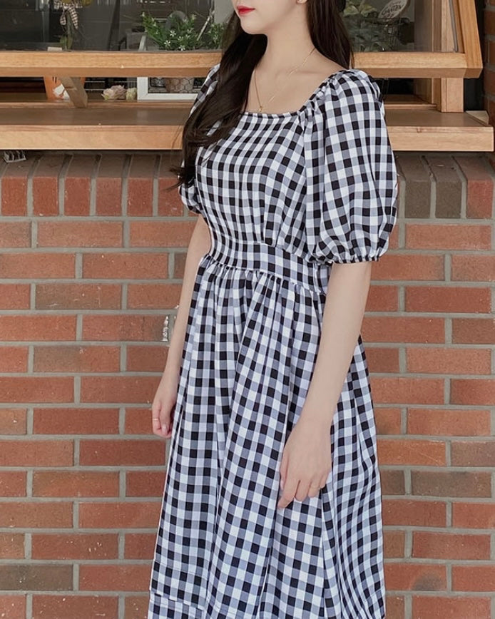 Puff Shoulder Long Dress