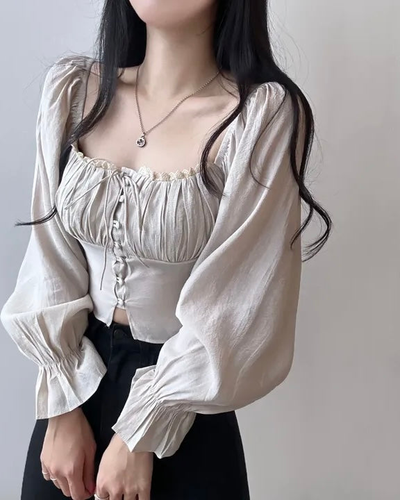 Square-Neck Cropped Blouse