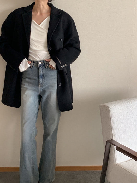 Black 100% Wool Jacket with Padded Vest